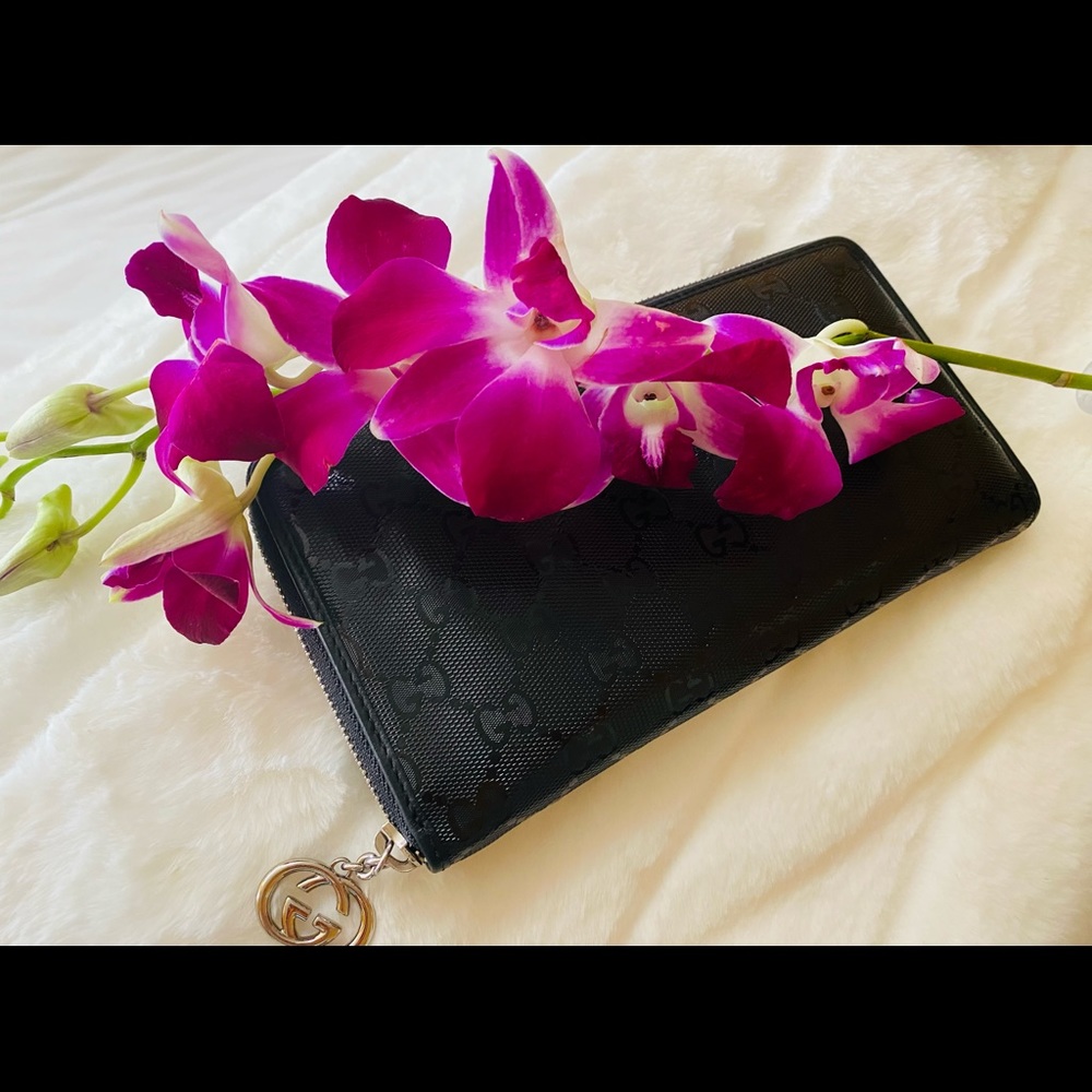 GUCCI GG imprime interlocking G charm long wallet PVC leather (black)